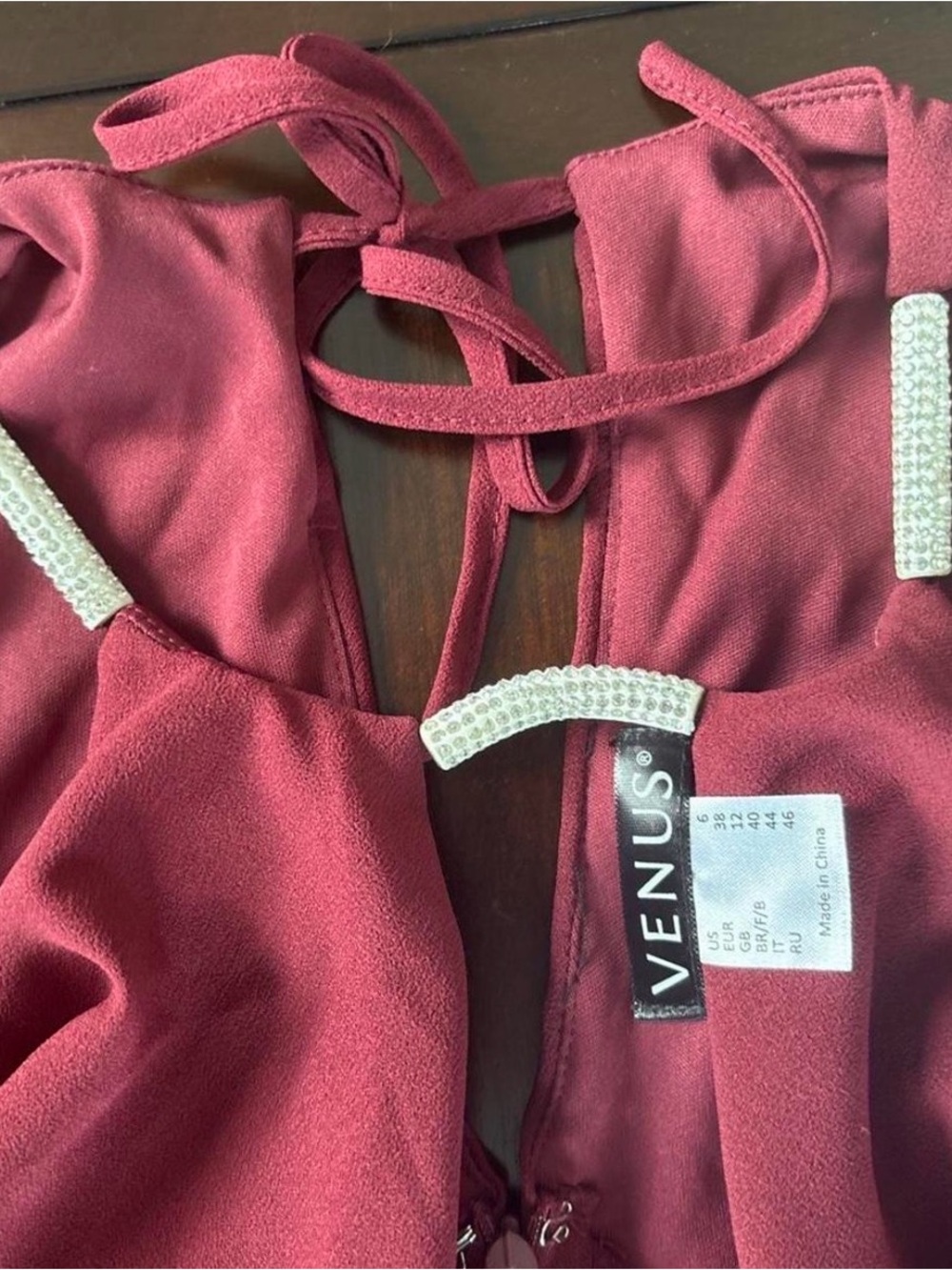 VENUS Halter Mini Dress with Front Ruffle in Wine - Picture 3 of 3